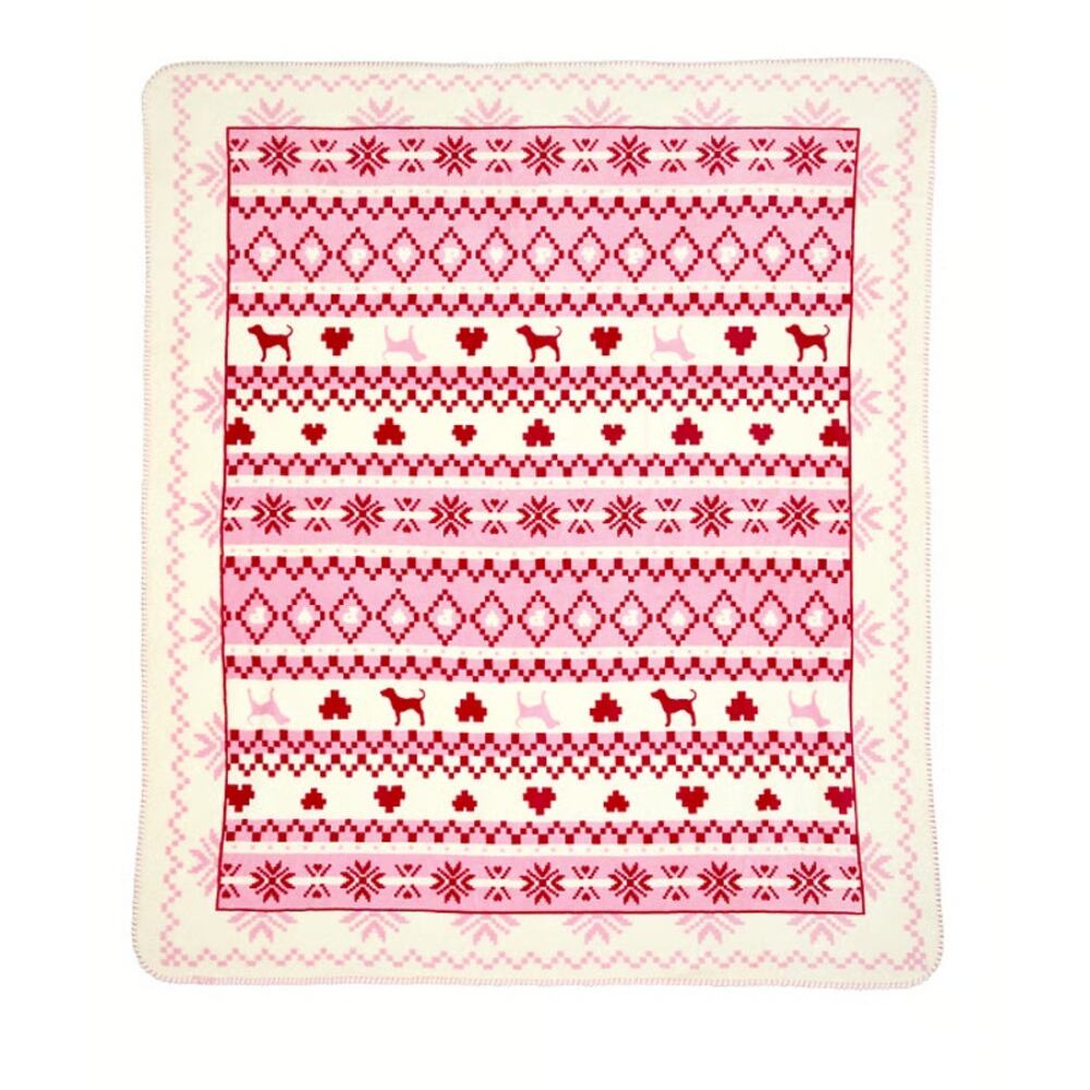 Victoria's Secret Pink Red & White Logo Sherpa Throw Blanket 50x60 Checkered Dog - Picture 2 of 3